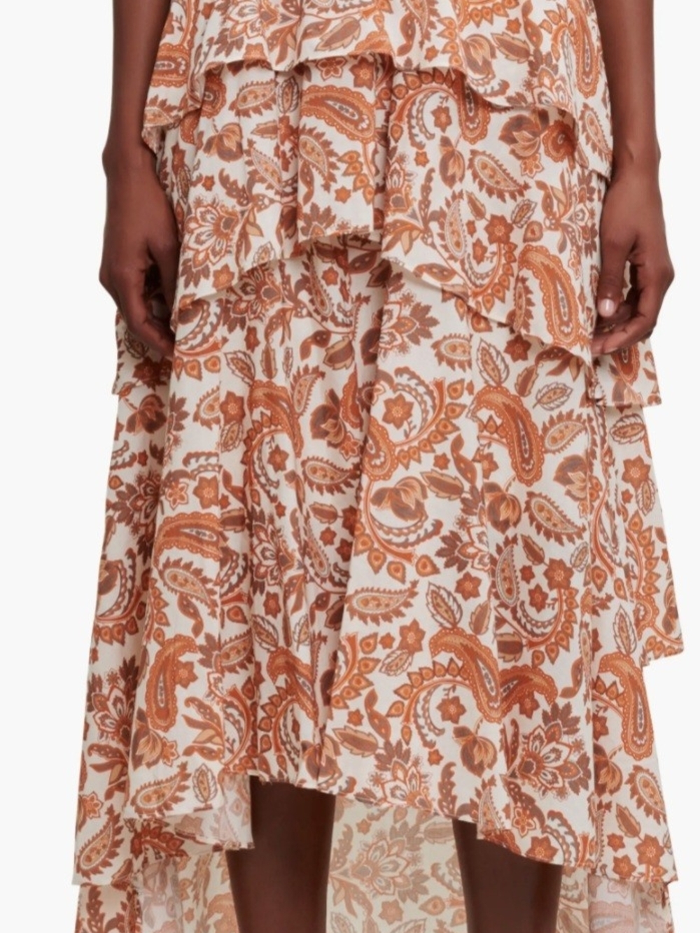 Paisley Tiered High-Low Skirt Orange and White